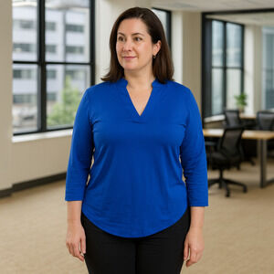 NWT CEASIKERY Blouse LARGE 3/4 Sleeve V Neck Soft Top Casual Tunic Work Career